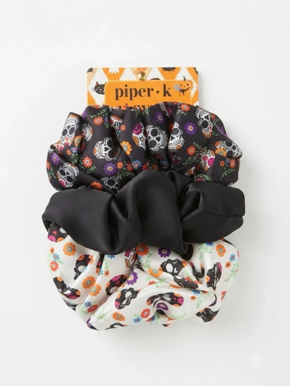 NWT ⚜️🖤⚜️ Piper K Sugar Skull Print Scrunchie Set of 3